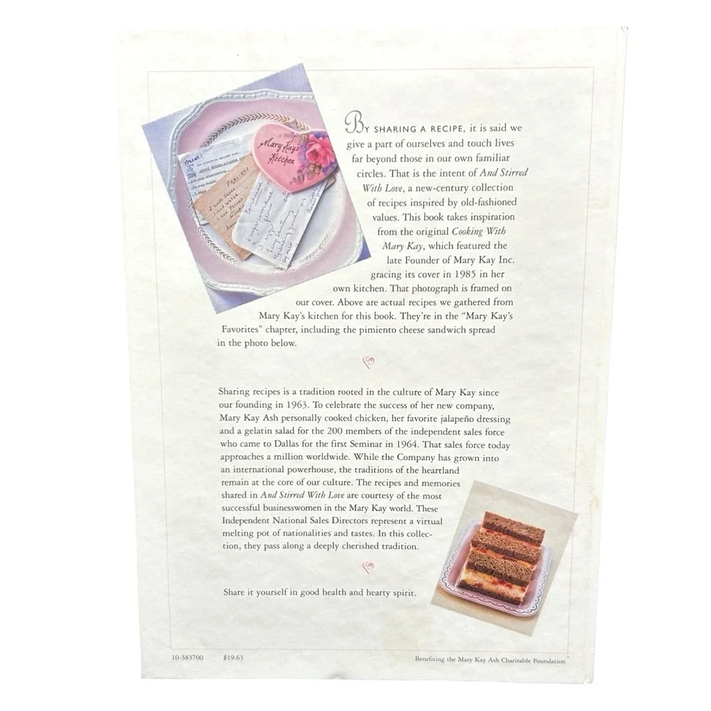 And Stirred with Love Mary Kay Family Recipes Reflections Cookbook 2002 Spiral